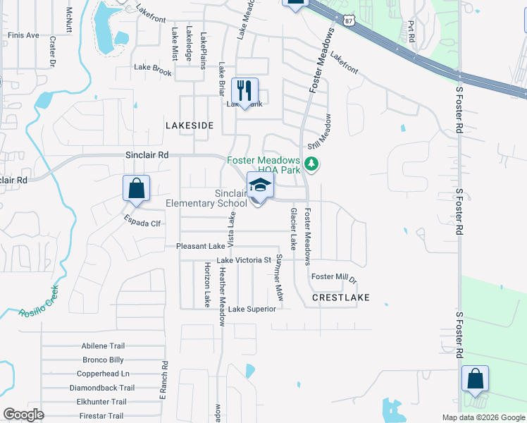 map of restaurants, bars, coffee shops, grocery stores, and more near 6126 Sinclair Road in San Antonio