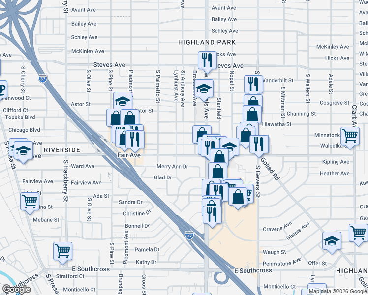 map of restaurants, bars, coffee shops, grocery stores, and more near 921 Halliday Avenue in San Antonio