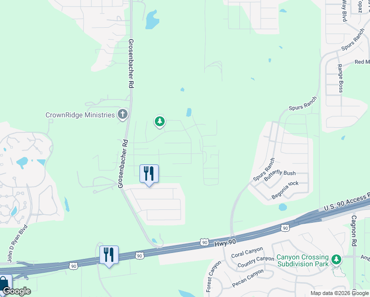 map of restaurants, bars, coffee shops, grocery stores, and more near 3690-3998 Grosenbacher Road in San Antonio