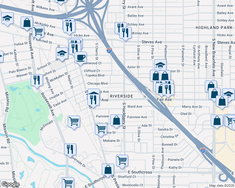 map of restaurants, bars, coffee shops, grocery stores, and more near 312 Halliday Avenue in San Antonio