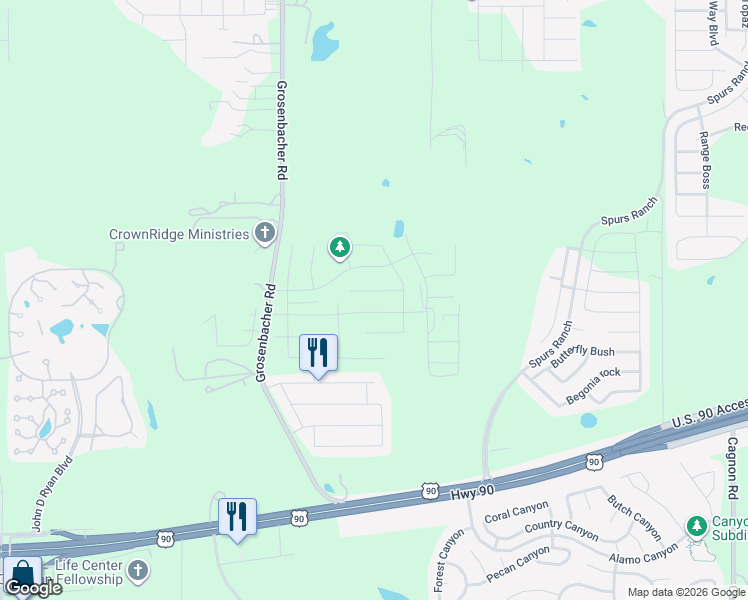 map of restaurants, bars, coffee shops, grocery stores, and more near 3690-3998 Grosenbacher Road in San Antonio