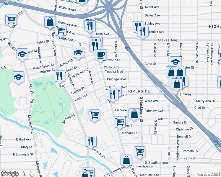 map of restaurants, bars, coffee shops, grocery stores, and more near 114 Halliday Avenue in San Antonio