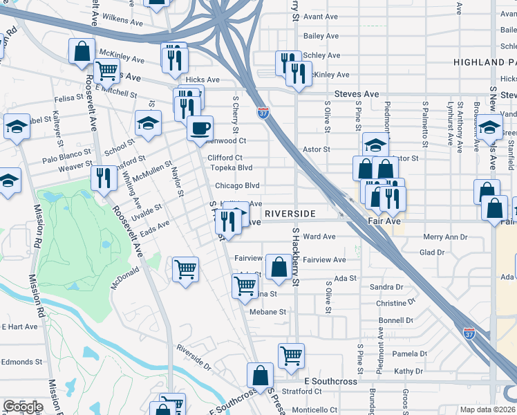 map of restaurants, bars, coffee shops, grocery stores, and more near 152 Halliday Avenue in San Antonio