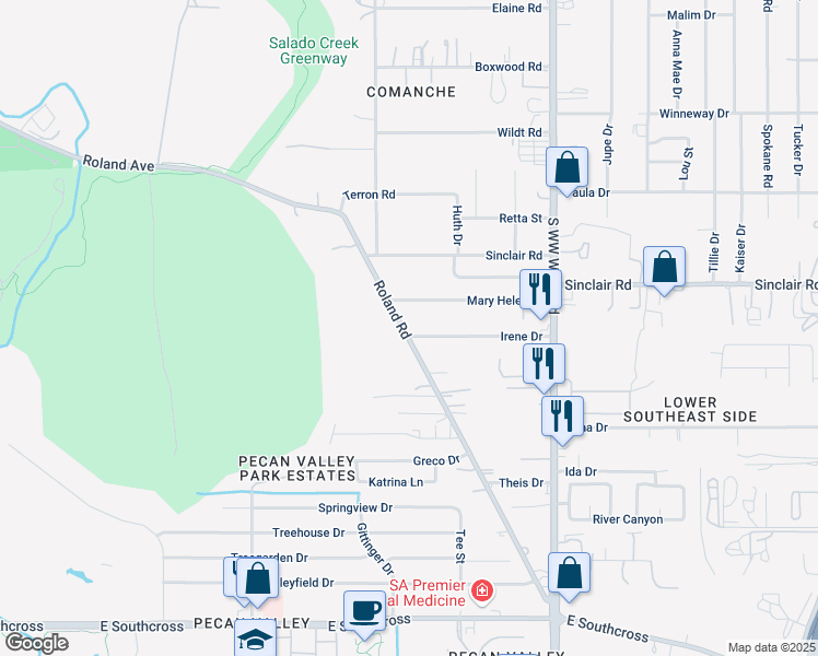 map of restaurants, bars, coffee shops, grocery stores, and more near 4303 Irene Drive in San Antonio