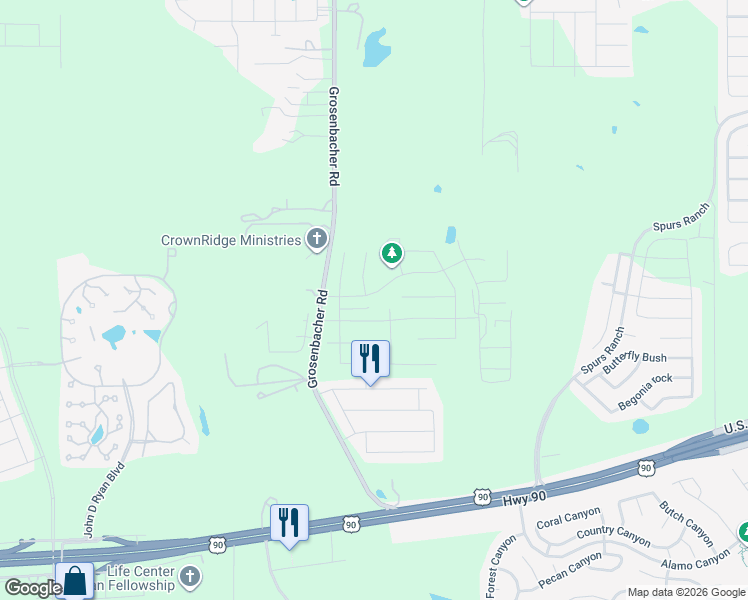 map of restaurants, bars, coffee shops, grocery stores, and more near 3690-3998 Grosenbacher Road in San Antonio