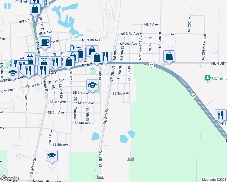 map of restaurants, bars, coffee shops, grocery stores, and more near 215 Southeast 8th Street in Williston
