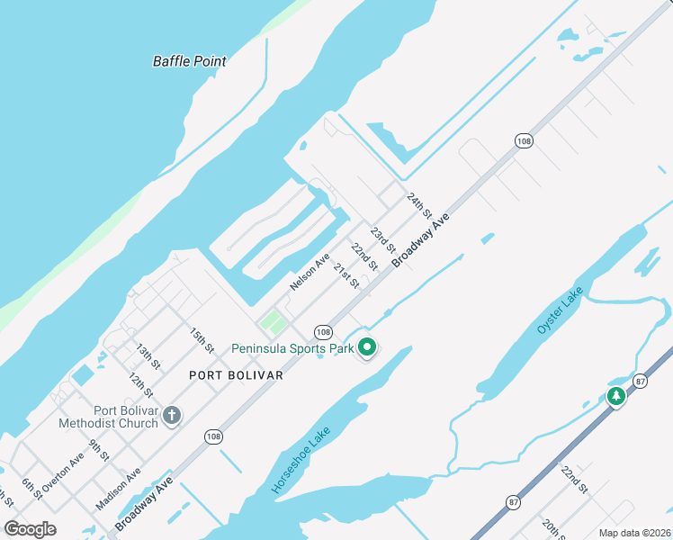 map of restaurants, bars, coffee shops, grocery stores, and more near 2023 Madison Avenue in Bolivar Peninsula
