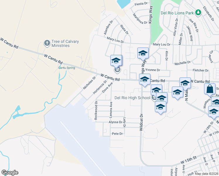 map of restaurants, bars, coffee shops, grocery stores, and more near 831 Lenora Avenue in Del Rio