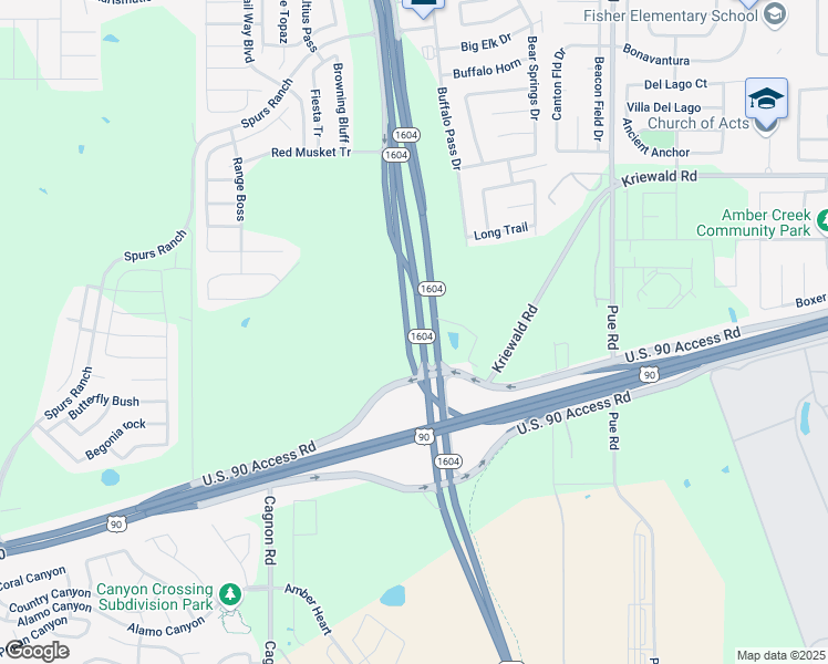 map of restaurants, bars, coffee shops, grocery stores, and more near 88101 East Charles William Anderson Loop in San Antonio