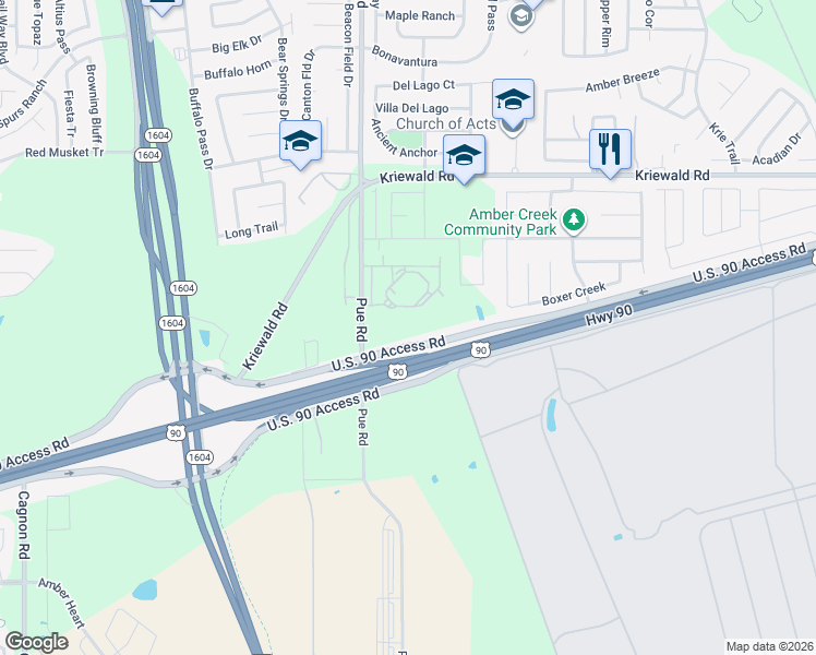 map of restaurants, bars, coffee shops, grocery stores, and more near 10017-10035 U.S. 90 Access Road in San Antonio