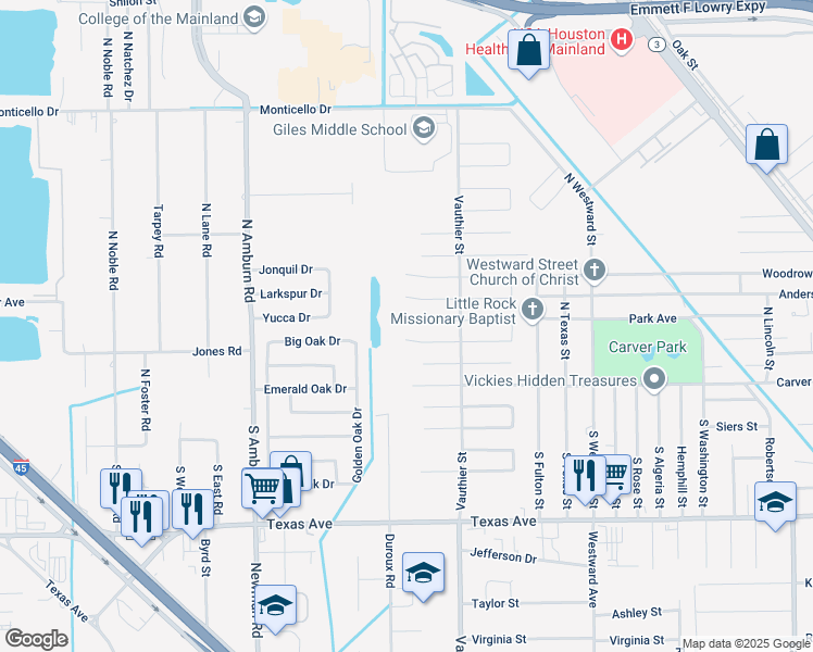 map of restaurants, bars, coffee shops, grocery stores, and more near 7514 Mallard Drive in Texas City