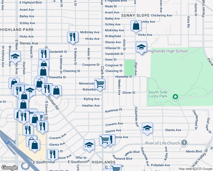 map of restaurants, bars, coffee shops, grocery stores, and more near 3715 Bremen Avenue in San Antonio