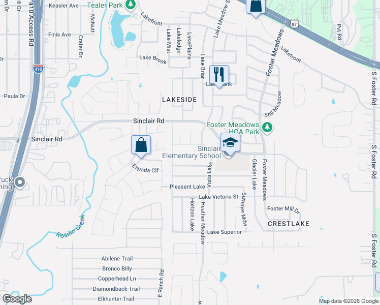 map of restaurants, bars, coffee shops, grocery stores, and more near 5938 Autumn Lake in San Antonio