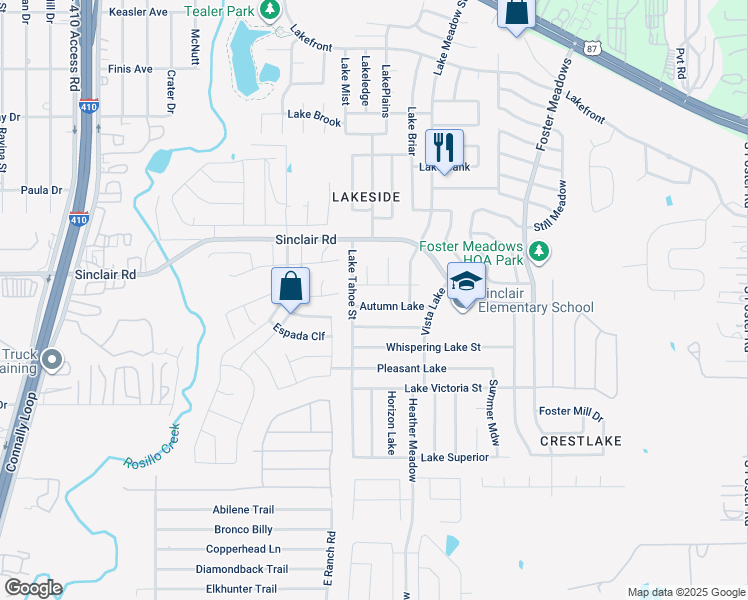 map of restaurants, bars, coffee shops, grocery stores, and more near 5906 Autumn Lake in San Antonio