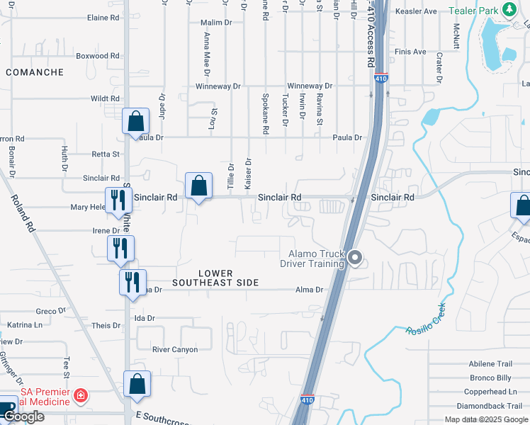 map of restaurants, bars, coffee shops, grocery stores, and more near 4906 Sinclair Road in San Antonio