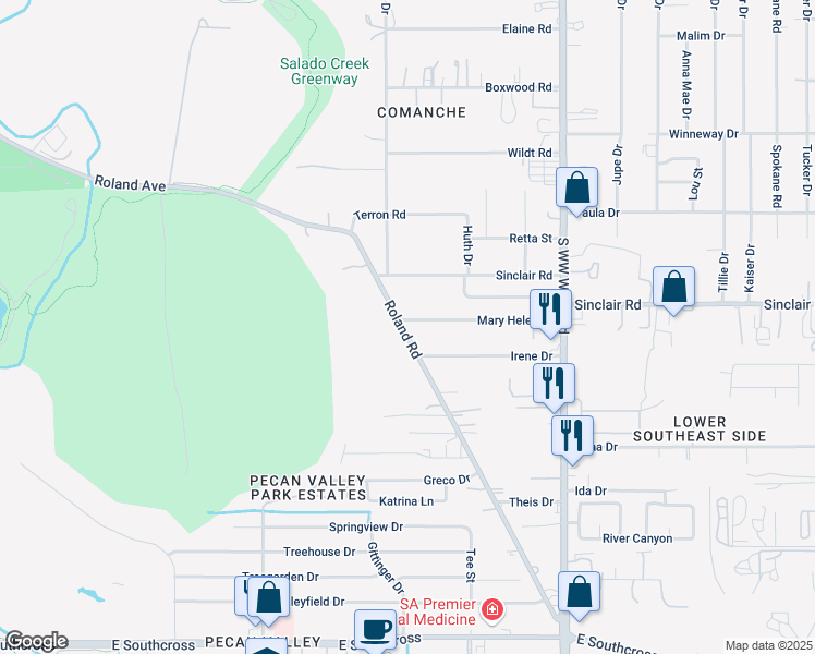 map of restaurants, bars, coffee shops, grocery stores, and more near 4303 Irene Drive in San Antonio