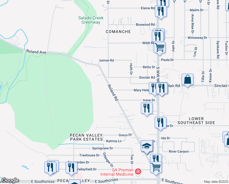 map of restaurants, bars, coffee shops, grocery stores, and more near 4303 Irene Drive in San Antonio
