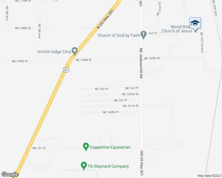 map of restaurants, bars, coffee shops, grocery stores, and more near Northeast 162nd Place in Citra