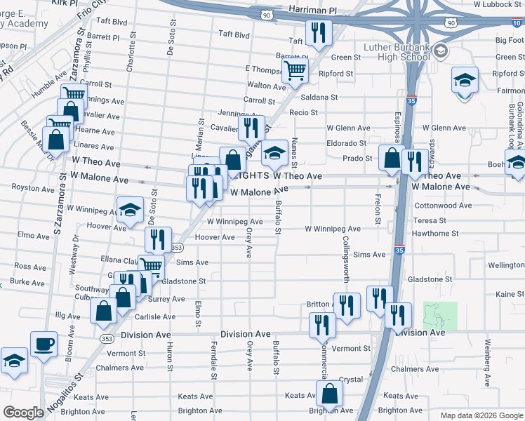 map of restaurants, bars, coffee shops, grocery stores, and more near 803 Cottonwood Avenue in San Antonio