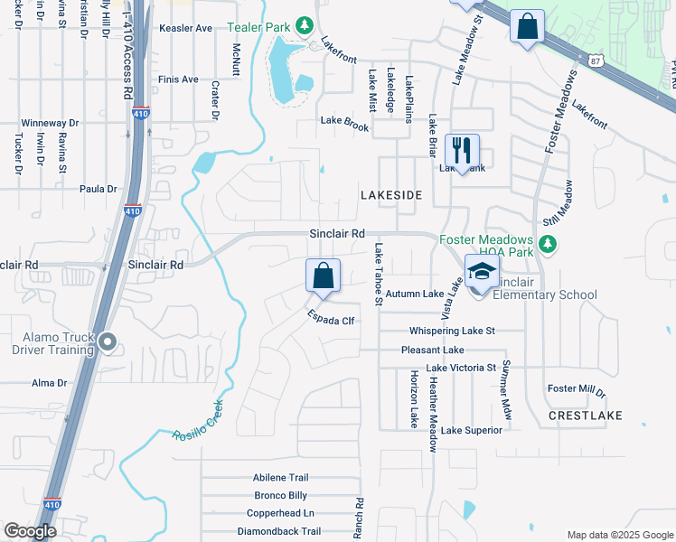 map of restaurants, bars, coffee shops, grocery stores, and more near 3507 Spanish Branch in San Antonio