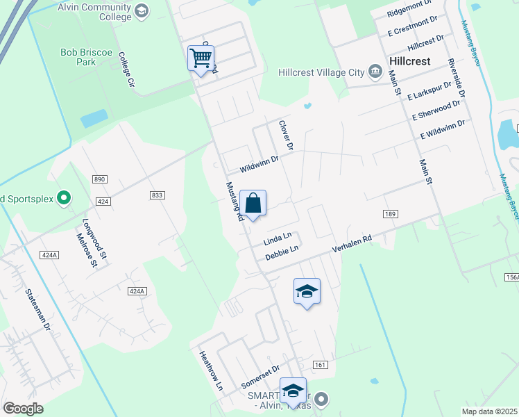 map of restaurants, bars, coffee shops, grocery stores, and more near 1139 Ben Drive in Alvin