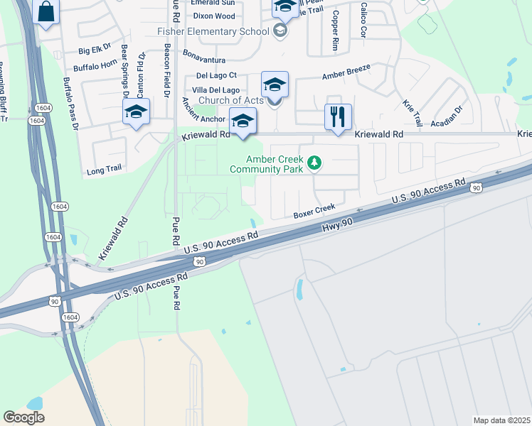 map of restaurants, bars, coffee shops, grocery stores, and more near 4530 Olympus Bay in San Antonio