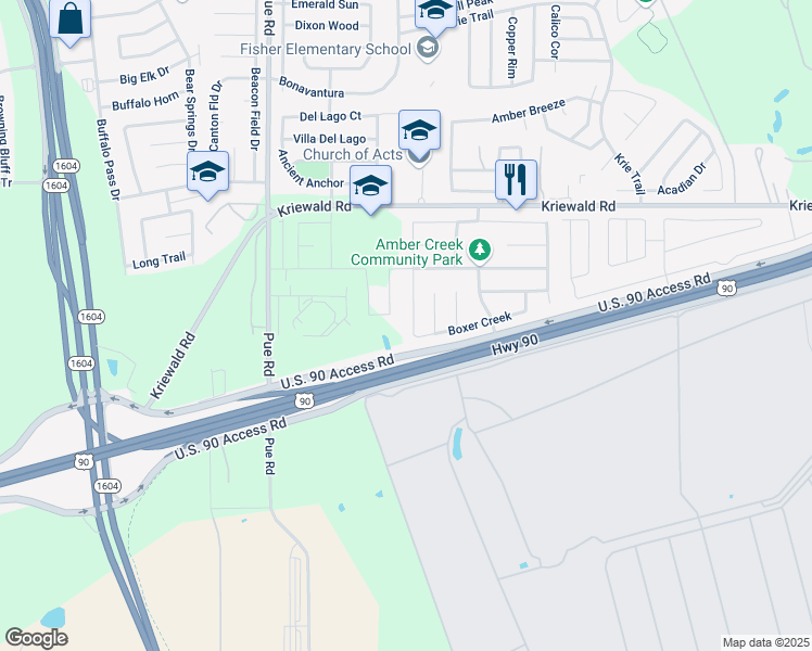 map of restaurants, bars, coffee shops, grocery stores, and more near 4530 Olympus Bay in San Antonio
