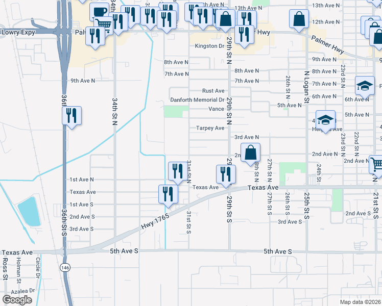 map of restaurants, bars, coffee shops, grocery stores, and more near 3040 2nd Avenue North in Texas City