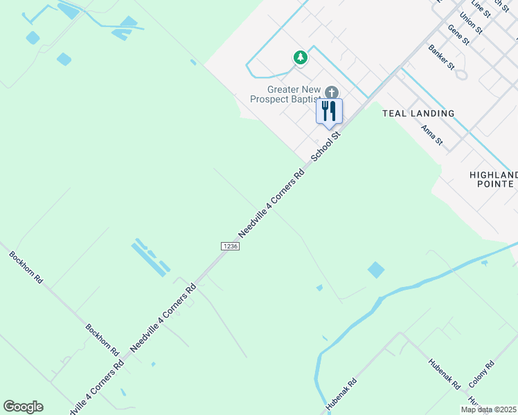 map of restaurants, bars, coffee shops, grocery stores, and more near 14510 Farm to Market Road 1236 in Needville