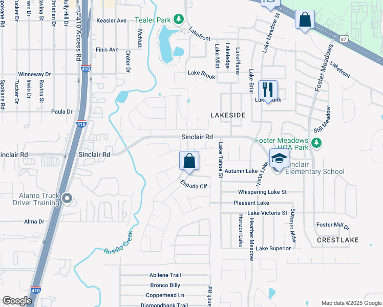 map of restaurants, bars, coffee shops, grocery stores, and more near 3507 Spanish Branch in San Antonio