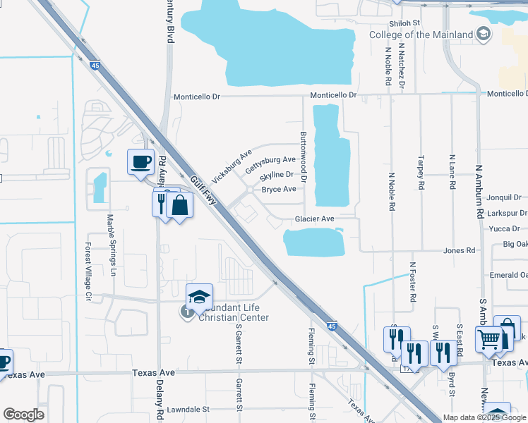 map of restaurants, bars, coffee shops, grocery stores, and more near 305 N Linden Dr in Texas City