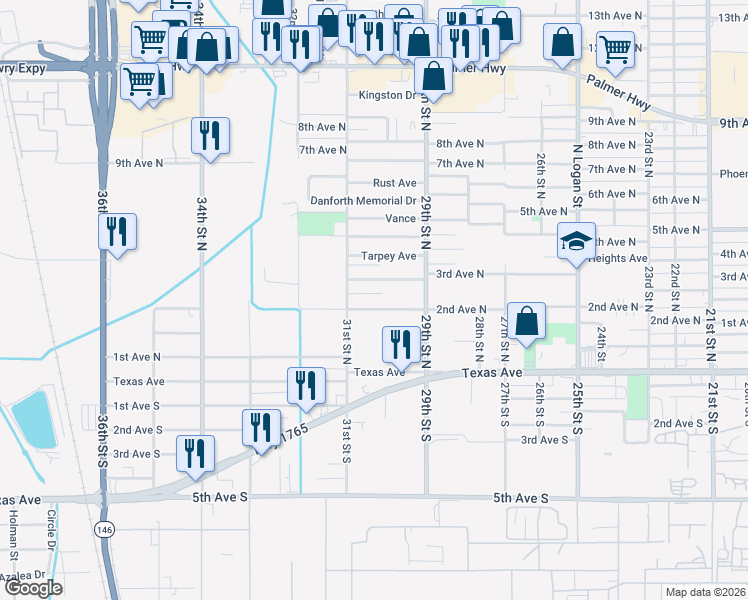 map of restaurants, bars, coffee shops, grocery stores, and more near 3016 2nd Avenue North in Texas City