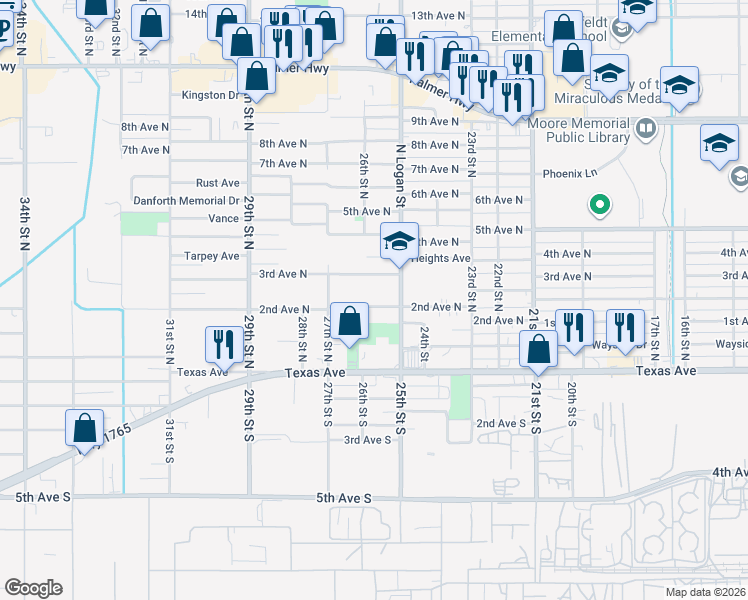 map of restaurants, bars, coffee shops, grocery stores, and more near 2516 2nd Avenue North in Texas City