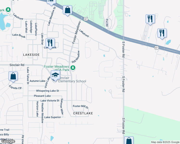 map of restaurants, bars, coffee shops, grocery stores, and more near 6235-6239 Sinclair Road in San Antonio
