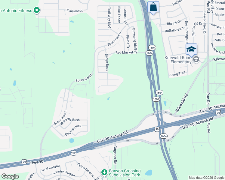 map of restaurants, bars, coffee shops, grocery stores, and more near 10919 Bosal Trail in San Antonio