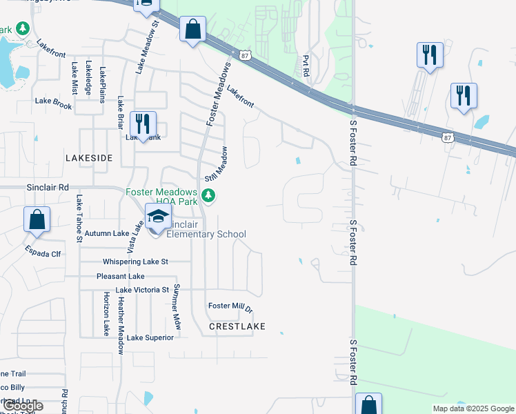 map of restaurants, bars, coffee shops, grocery stores, and more near 6235-6239 Sinclair Road in San Antonio