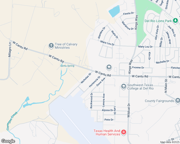 map of restaurants, bars, coffee shops, grocery stores, and more near 1176 West Cantu Road in Del Rio