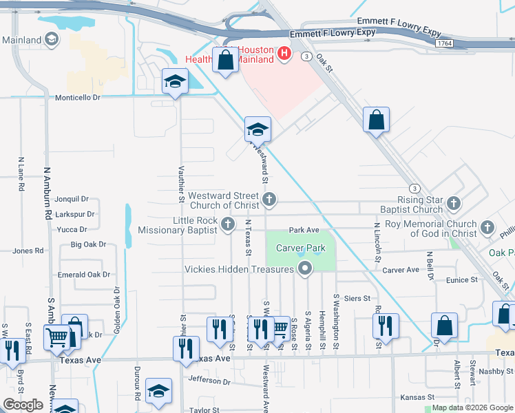 map of restaurants, bars, coffee shops, grocery stores, and more near 7006 Anderson Street in Texas City