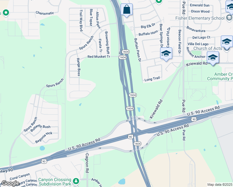 map of restaurants, bars, coffee shops, grocery stores, and more near 88101 East Charles William Anderson Loop in San Antonio