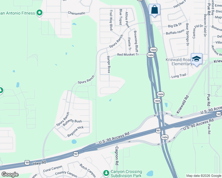 map of restaurants, bars, coffee shops, grocery stores, and more near 10919 Bosal Trail in San Antonio