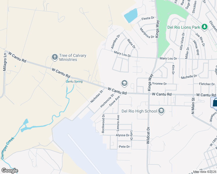 map of restaurants, bars, coffee shops, grocery stores, and more near 1176 West Cantu Road in Del Rio