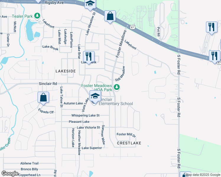 map of restaurants, bars, coffee shops, grocery stores, and more near 6115 Southern Vista in San Antonio
