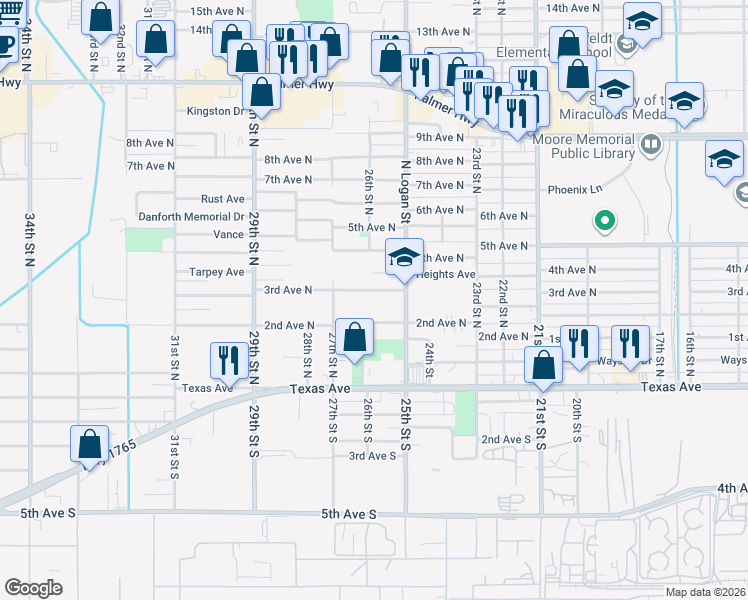 map of restaurants, bars, coffee shops, grocery stores, and more near 2516 2nd Avenue North in Texas City