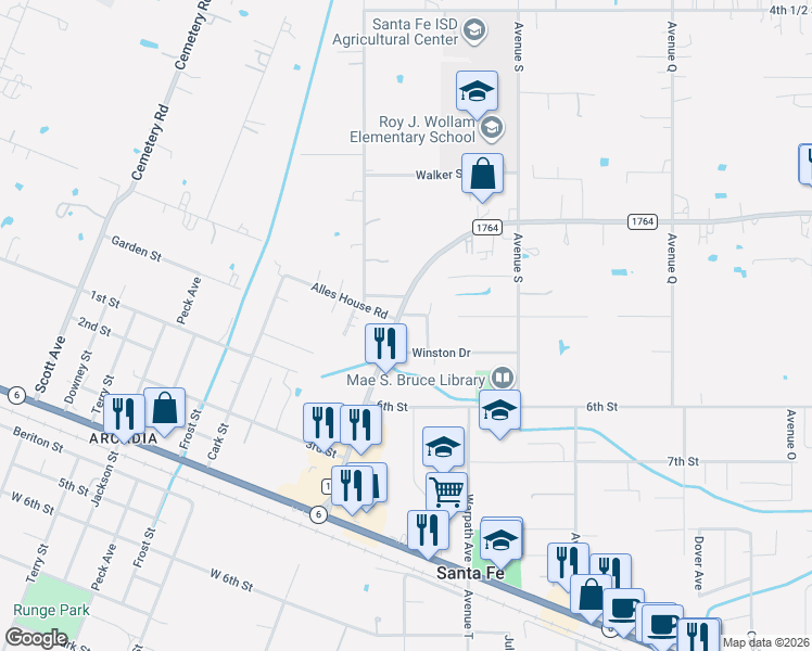 map of restaurants, bars, coffee shops, grocery stores, and more near 13416 Winston Drive in Santa Fe