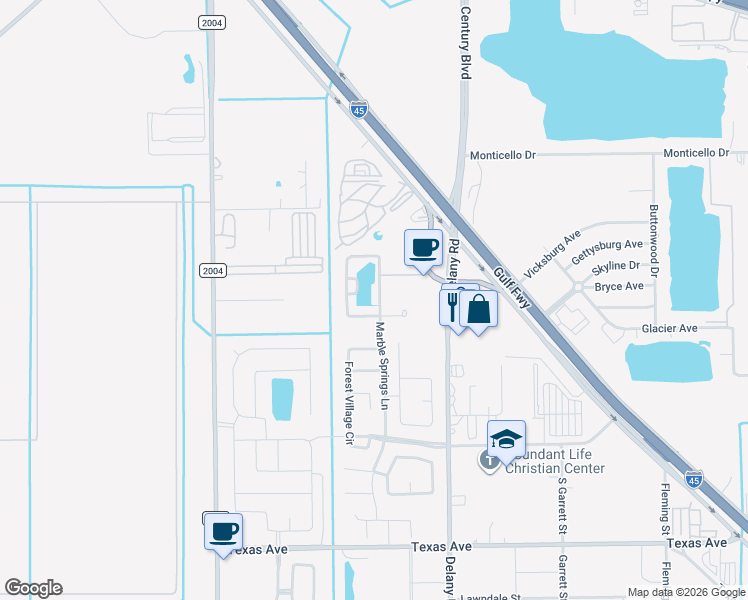 map of restaurants, bars, coffee shops, grocery stores, and more near 639 Century Oaks Lane in La Marque