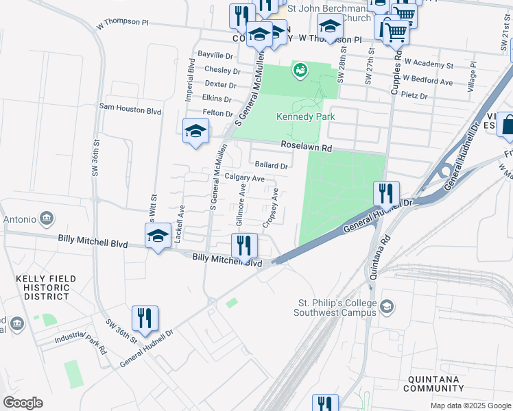 map of restaurants, bars, coffee shops, grocery stores, and more near 401 Gillmore Avenue in San Antonio