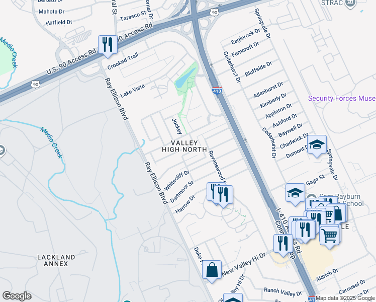 map of restaurants, bars, coffee shops, grocery stores, and more near 414 Bridle Ridge in San Antonio