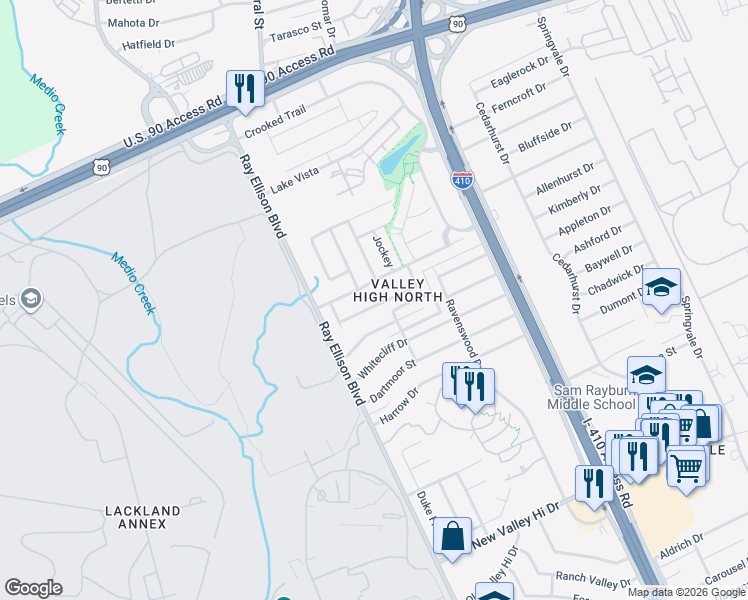 map of restaurants, bars, coffee shops, grocery stores, and more near 414 English Saddle in San Antonio
