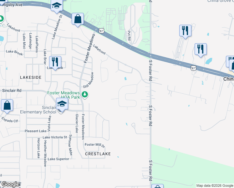 map of restaurants, bars, coffee shops, grocery stores, and more near 3207 Begonia Bend in San Antonio