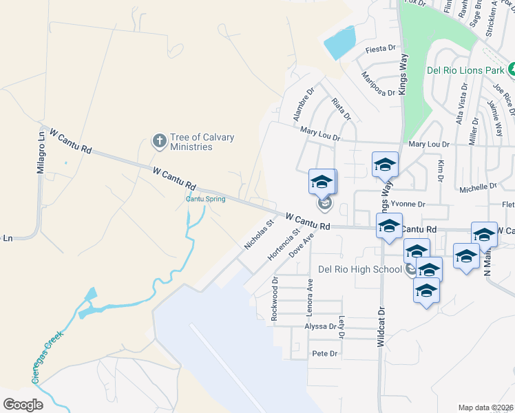 map of restaurants, bars, coffee shops, grocery stores, and more near 1210 West Cantu Road in Del Rio